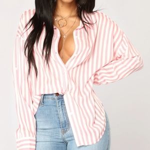 Pink and white button up blouse